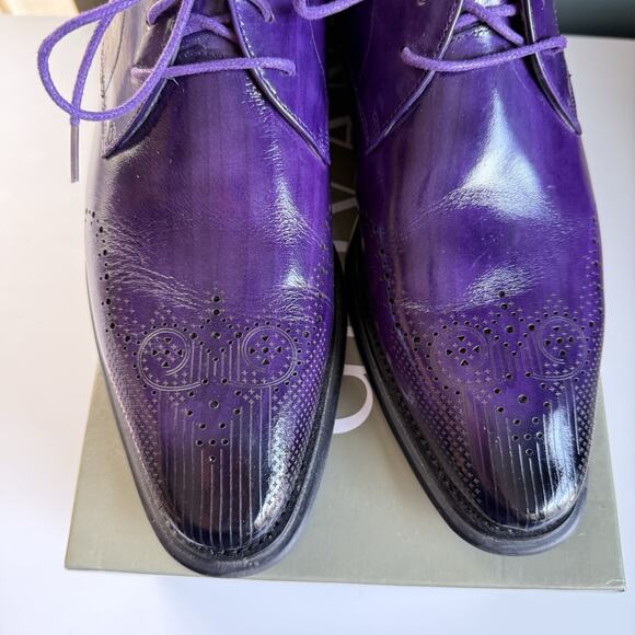 Mens‎ 8.5 Authentic Leather Lace Up Oxford Dress Shoes Purple Giovanni Owen - Picture 6 of 13